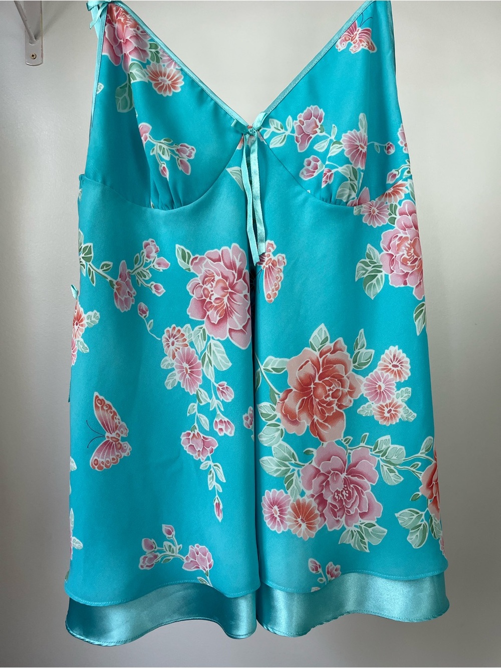 Y2K La Vie En Rose Floral Satin Chemise Slip with Pink Flower Print - Picture 2 of 14